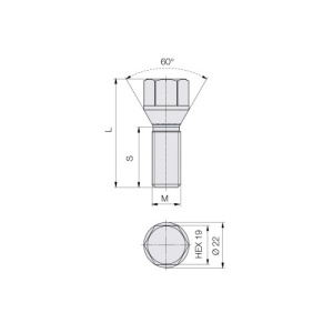 Prezoane pentru jante, M16x1,5 mm, lungime 28mm, cap cheie 19 cu con drept Cod: B1051 - Img 2