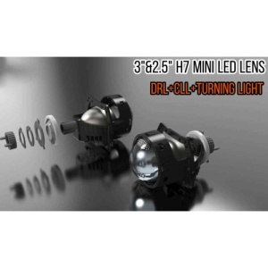 Set lupe LED far 12V cu functie de lumina de zi DRL si semnalizare 6000K Cod: NVEL-LENS-DRL01 - Img 1