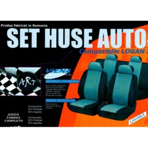Huse auto compatibile Logan III CONFORT 2020-> hexagon cu gaurele negru/cusatura rosie - Img 1