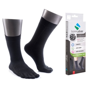 Calze con le dita BonnySilver 116 con 13% Filo d'Argento - Nero , Antibatterici e Termoregolatori, Ideali per Piedi Sensibili e Diabetici