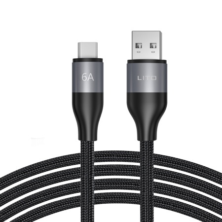 Cablu de Date USB la Type-C, Fast Charging, 6A, 480Mbps, 1m - Lito (LD23T) - Grey
