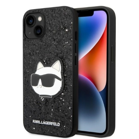 Husa pentru iPhone 14 Plus - Karl Lagerfeld Hardcase Glitter (KLHCP14MG2CPK) - Choupette Patch