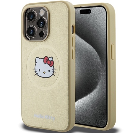 Husa pentru iPhone 14 Pro Max - Hello Kitty Hardcase Leather Kitty Head MagSafe (HKHMP14XPGHCKD) - Gold