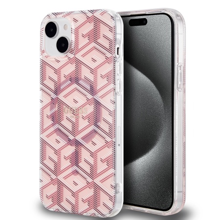 Husa pentru iPhone 15 - Guess IML GCube MagSafe (GUHMP15SHGCUSTGP) - Pink