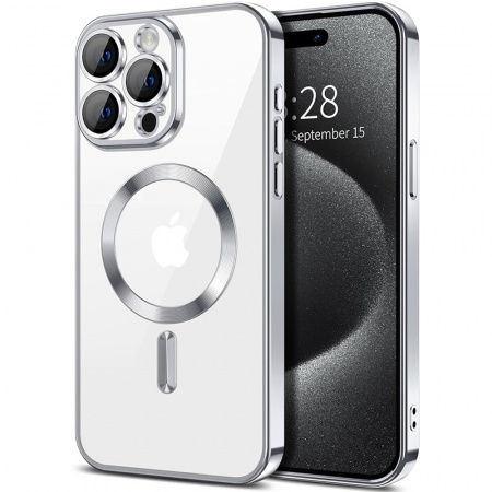 Husa pentru iPhone 15 Pro Max - Techsuit Luxury Crystal MagSafe - Silver