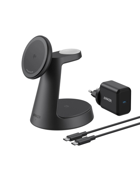 Incarcator wireless magnetic Anker MagGo 3-in-1 MagSafe Qi2 15W Negru (incarcator si cablu inclus)