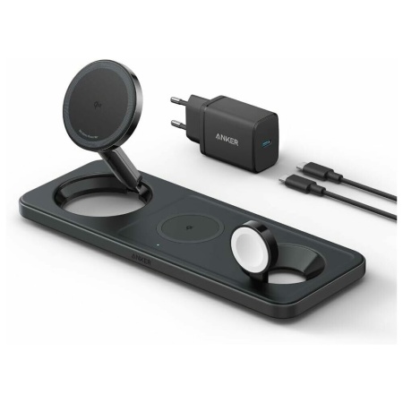 Incarcator wireless pliabil Anker MagGo 3-in1 Stand Qi 2.0 15W Negru