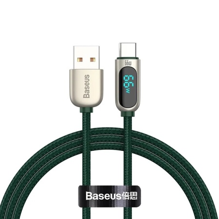 Cablu Baseus Display Fast Charge USB USB-C 66W 1m verde