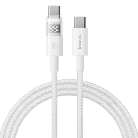 Cablu de Date cu Afisaj Digital, Type-C la Type-C, 100W, 1m - Baseus Display 2 (P10382702211-00) - Moon White