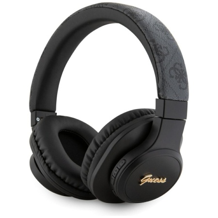 Casti fara Fir, Bluetooth 5.3, USB-C, Over-ear, 300mAh - Guess 4G Tone on Tone Script Logo (GUBH604FEMK) - Black
