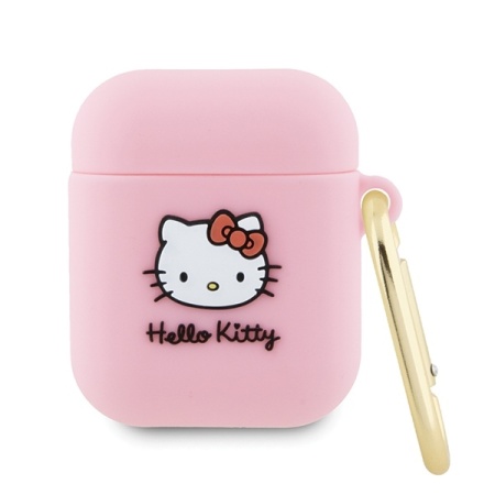 Husa pentru Apple AirPods 1 / AirPods 2 - Hello Kitty Silicone 3D Kitty Head (HKA23DKHSP) - Pink