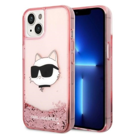 Husa pentru iPhone 14 Plus - Karl Lagerfeld Hardcase Glitter (KLHCP14MLNCHCP) - Pink Choupette Head