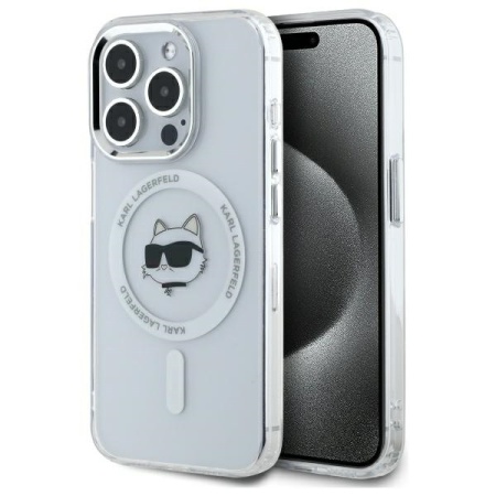 Husa pentru iPhone 14 Pro Max - Karl Lagerfeld IML MagSafe (KLHMP14XHLSCHH) - White Metal Choupette`s Head