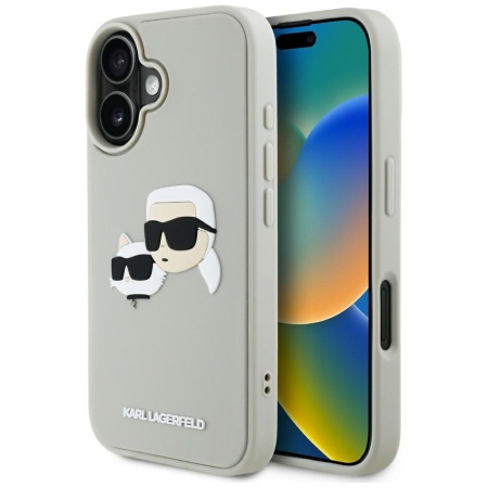 Husa pentru iPhone 16 - Karl Lagerfeld 3D Design (KLHCP16SRBCKCHLE) - Beige Rubber Karl&Choupette