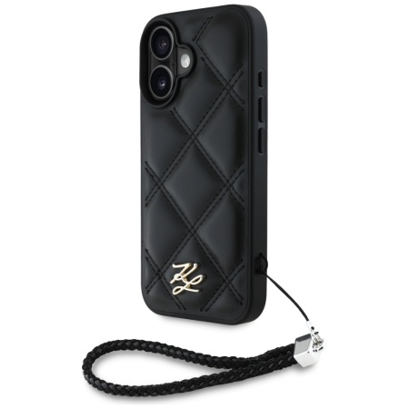 Husa pentru iPhone 16 - Karl Lagerfeld Quilted Initial Logo & Chain Strap (KLHCP16SPSQSKLSMSK) - Black
