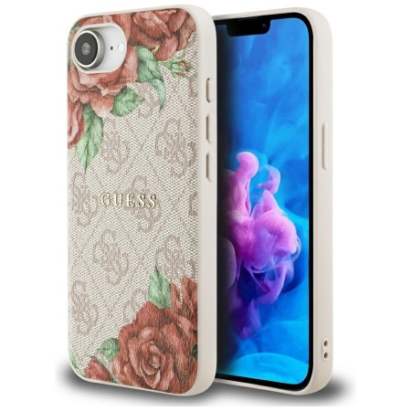 Husa pentru iPhone 16e - Guess Hardcase 4G Flower Print MagSafe (GUHMPSE4P4ROPEMCP) - Pink
