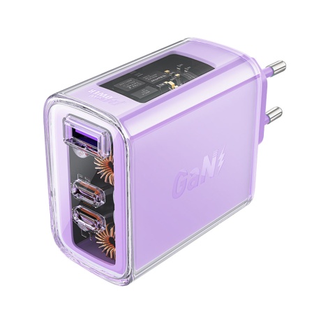 Acumulator pentru Priza, 2 X USB-C, USB, GaN, PD65W - Acesfast (A45) - Purple