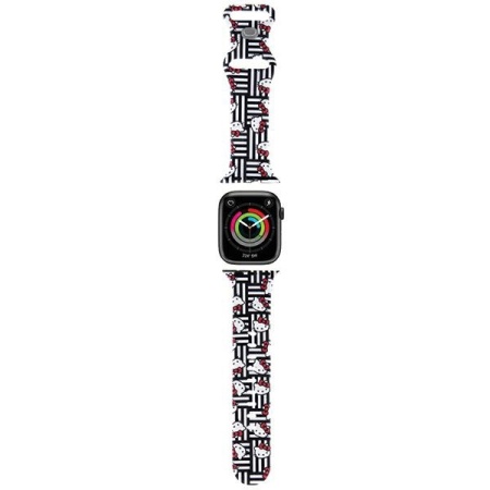 Curea pentru Apple Watch 1/2/3/4/5/6/7/8/9/10/SE/SE 2 (38/40/41/42mm) - Hello Kitty Strap Silicone Heads & Stripes (HKAWMSDIESK) - Black
