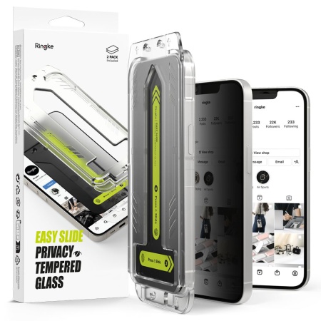 Folie pentru iPhone 16e (set 2) - Ringke Easy Slide Privacy Tempered Glass - Black