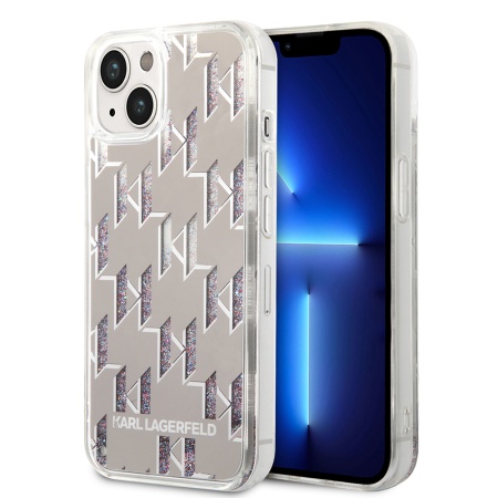 Husa pentru iPhone 14 Plus - Karl Lagerfeld Hardcase Liquid Glitter (KLHCP14MLMNMS) - Silver Monogram