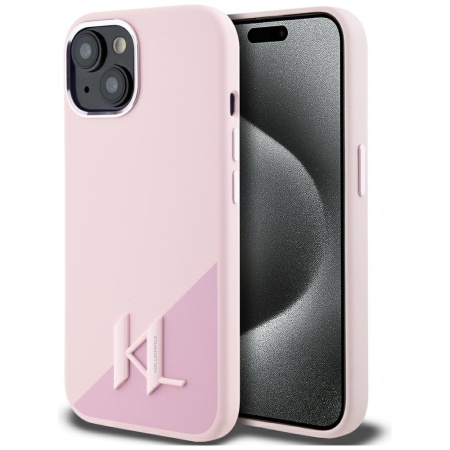 Husa pentru iPhone 15 - Karl Lagerfeld Silicone MagSafe (KLHMP15SSCMKMPCP) - Pink Shadow Metal Initial