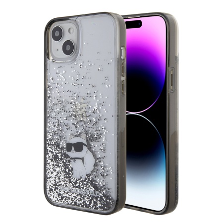 Husa pentru iPhone 15 Plus - Karl Lagerfeld Hardcase Liquid Glitter (KLHCP15MLKCNSK) - Transparent Choupette