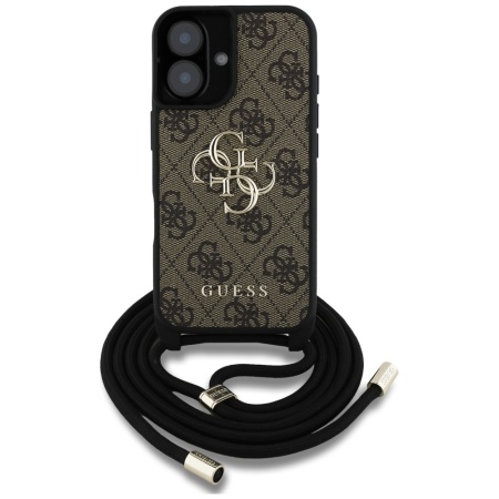 Husa pentru iPhone 16 - Guess Hardcase 4G Big Logo with Cord Strap (GUHCP16SP4GMGCRW) - Brown
