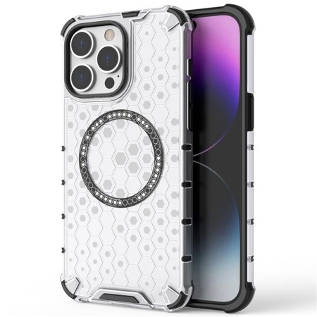 Husa transparenta pentru iPhone 14 Pro - Techsuit HoneyComb Shield MagSafe - White