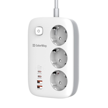 Prelungitor pentru Priza, 2xUSB, 2xType-C, 65W, 13A, 2m - ColorWay (CW-CHE34PDW) - White