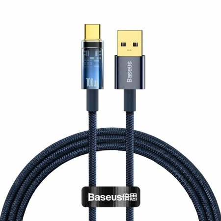 Cablu Baseus Explorer Auto Power-Off Fast Charge USB USB-C 100W 1m Albastru