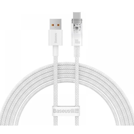 Cablu Baseus Explorer Series Fast Charge Control Temperatura USB to USB-C 100W 2m Alb