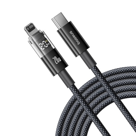 Cablu de Date cu Afisaj Digital, Type-C la Lightning, 20W, 2m - Baseus Display 2 (P10382703121-01) - Cosmic Black