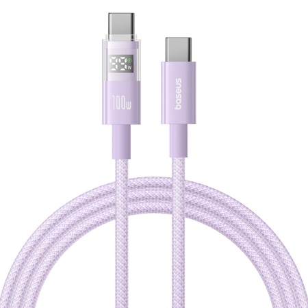 Cablu de Date cu Afisaj Digital, Type-C la Type-C, 100W, 1m - Baseus Display 2 (P10382702511-00) - Nebula Purple