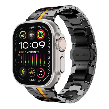 Curea pentru Apple Watch 1/2/3/4/5/6/7/8/9/10/SE/SE 2/Ultra/Ultra 2 (42/44/45/46/49mm) - Techsuit Watchband (W063) - Black Orange
