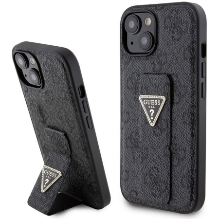 Husa pentru iPhone 15 - Guess Grip Stand 4G Triangle Strass (GUHCP15SPGS4TDK) - Black