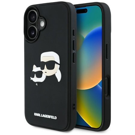 Husa pentru iPhone 16 - Karl Lagerfeld 3D Design (KLHCP16SRBCKCHLK) - Rubber Karl&Choupette