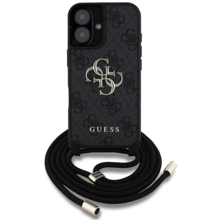 Husa pentru iPhone 16 Plus - Guess Hardcase 4G Big Logo with Cord Strap (GUHCP16MP4GMGCRK) - Black