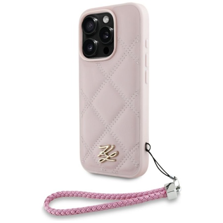 Husa pentru iPhone 16 Pro Max - Karl Lagerfeld Quilted Initial Logo & Chain Strap (KLHCP16XPSQSKLSMSP) - Pink