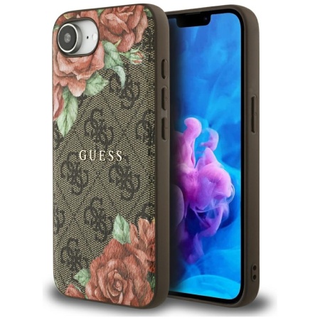 Husa pentru iPhone 16e - Guess Hardcase 4G Flower Print MagSafe (GUHMPSE4P4ROPEMCW) - Brown
