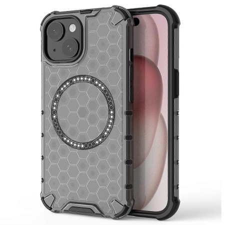 Husa transparenta pentru iPhone 15 - Techsuit HoneyComb Shield MagSafe - Black