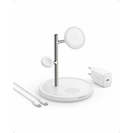 Incarcator wireless Anker MagGo 3-in1 Stand Qi 2.0 15W alb
