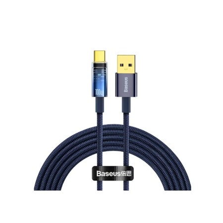 Cablu Baseus Explorer Auto Power-Off Fast Charge USB USB-C 100W 2m Albastru