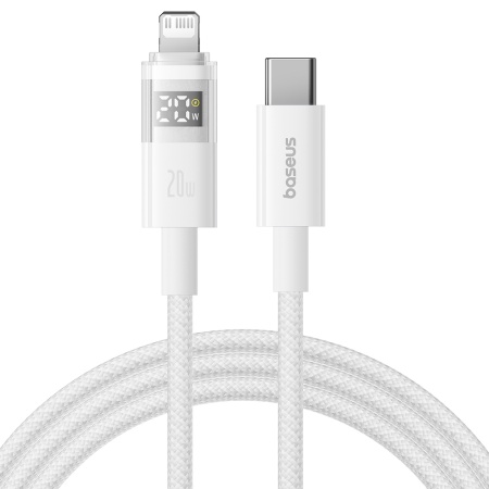 Cablu de Date cu Afisaj Digital, Type-C la Lightning, 20W, 2m - Baseus Display 2 (P10382703211-01) - Moon White