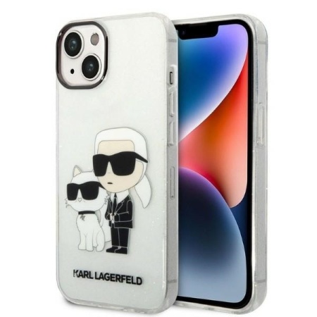 Husa pentru iPhone 14 Plus - Karl Lagerfeld Hardcase Glitter (KLHCP14MHNKCTGT) - Transparent Karl&Choupette
