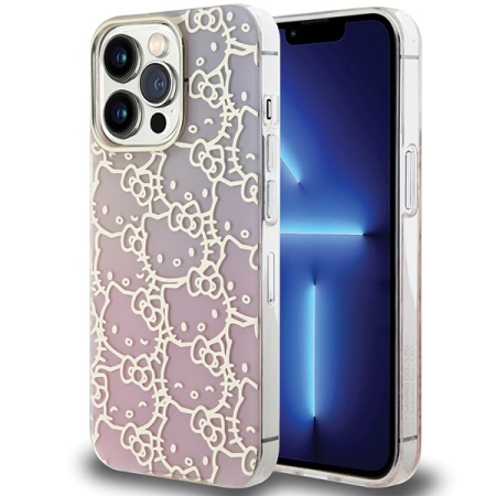 Husa pentru iPhone 15 Pro - Hello Kitty Hardcase IML Gradient Electrop Crowded Kitty Head (HKHCP15LHCHPEP) - Pink