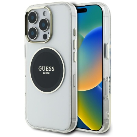 Husa pentru iPhone 16 Pro - Guess IML Metal Colored Circle MagSafe (GUHMP16LHTDRCEDK) - Black