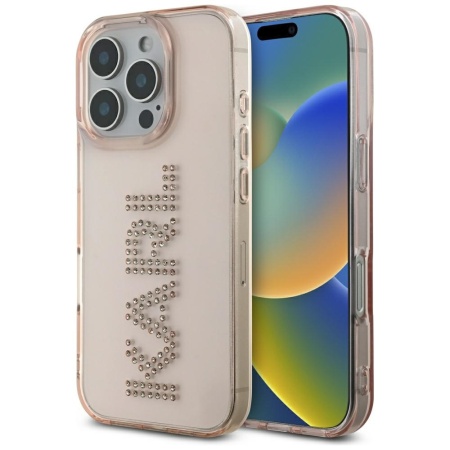 Husa pentru iPhone 16 Pro - Karl Lagerfeld IML Rhinestones (KLHCP16LHKLSTDCP) - Pink Logo