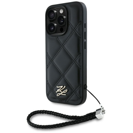 Husa pentru iPhone 16 Pro Max - Karl Lagerfeld Quilted Initial Logo & Chain Strap (KLHCP16XPSQSKLSMSK) - Black