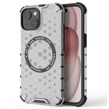 Husa transparenta pentru iPhone 15 - Techsuit HoneyComb Shield MagSafe - White