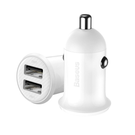 Incarcator auto Baseus Grain Pro Car Charger Dual USB 4.8A alb
